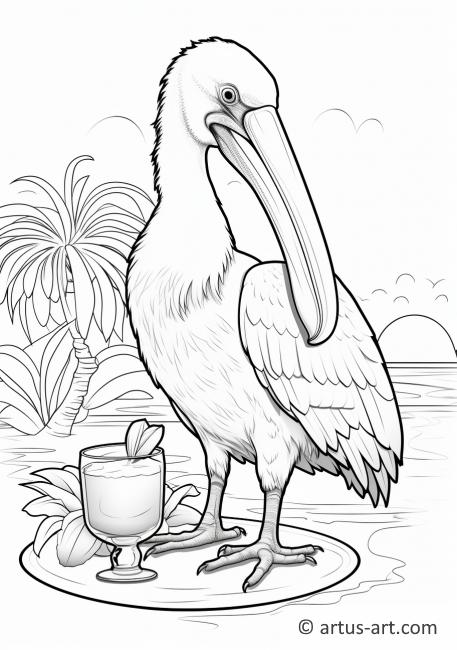 Tropikal İçecekli Pelikan Boyama Sayfası